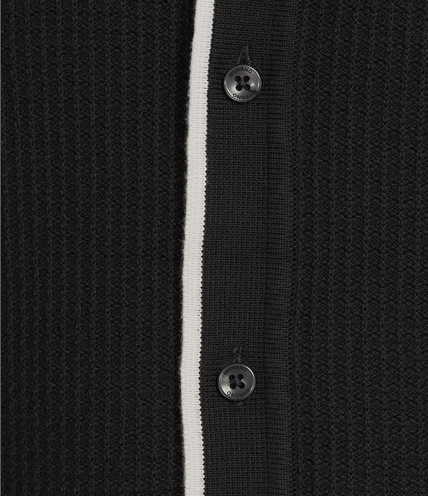 Murano Spread Collar Short Sleeve Sweater Knit Coat Front Shirt