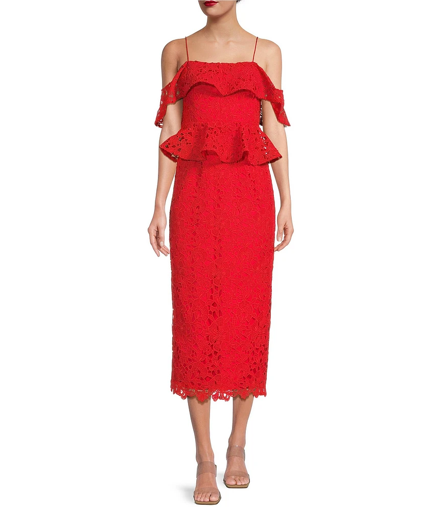 Muse by Marchesa Amaryllis Lace Off-The-Shoulder Midi Dress