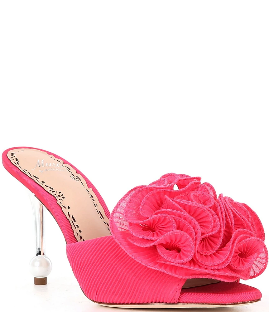 Muse by Marchesa Gabriella Chiffon Ruffle Ornament Dress Slide Sandals