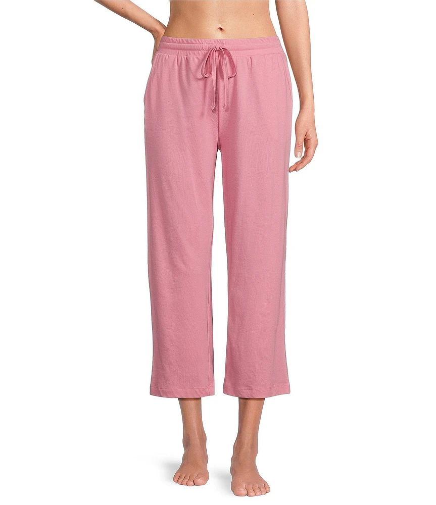 N by Natori Solid Knit Drawstring Tie Waist Side Pocket Coordinating Cropped Lounge Pant