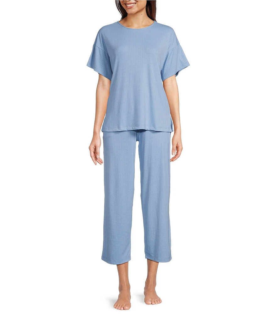 N by Natori Soothe Short Sleeve Round Neck Ribbed Knit Lounge Set