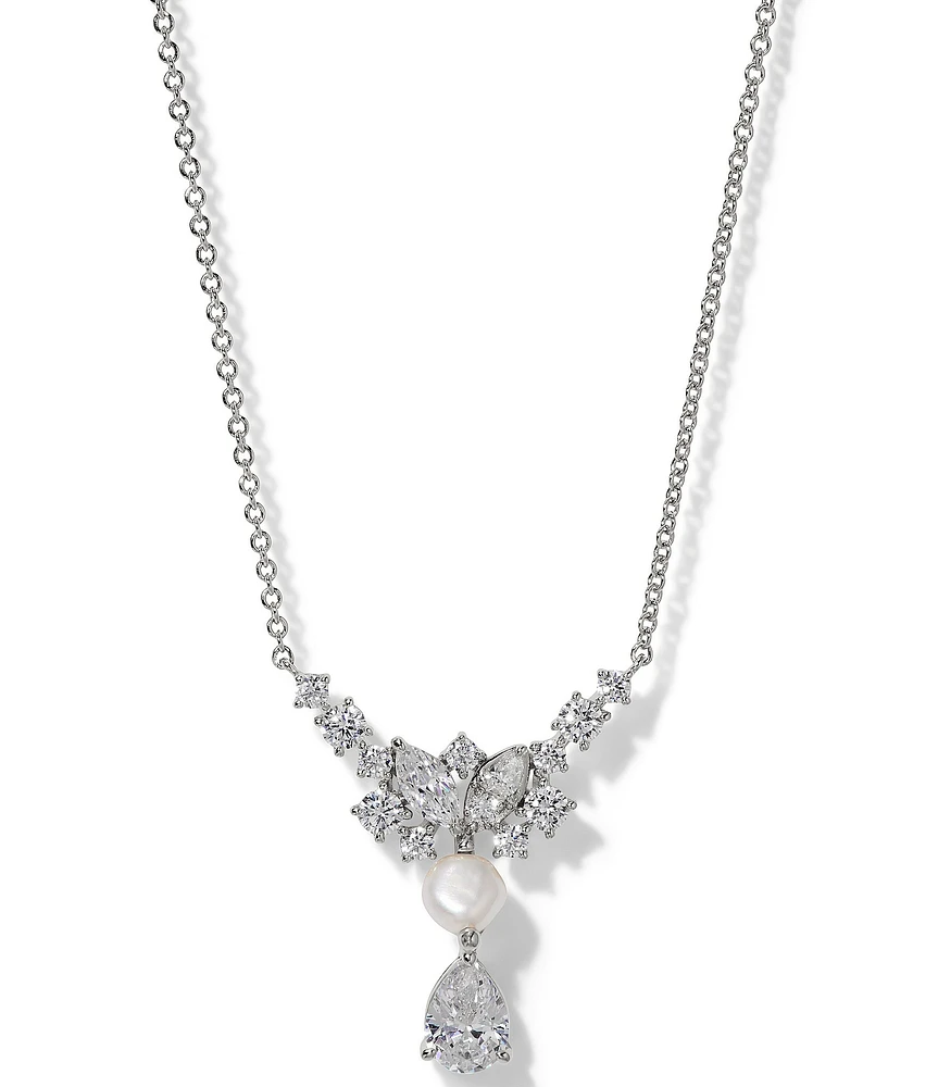 Nadri Ravish Freshwater Pearl CZ Drop Frontal Collar Necklace