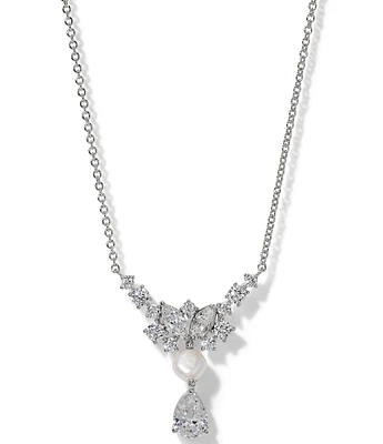 Nadri Ravish Freshwater Pearl CZ Drop Frontal Collar Necklace