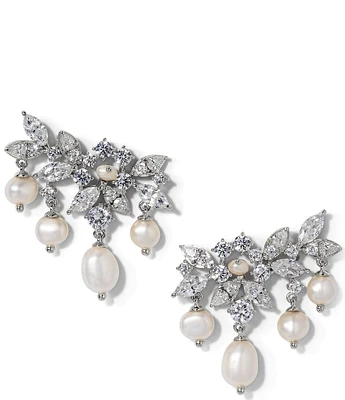 Nadri Ravish Freshwater Pearl CZ Fringe Ear Crawler Earrings