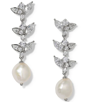 Nadri Ravish Freshwater Pearl CZ Linear Drop Earrings