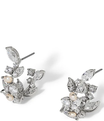 Nadri Ravish Freshwater Pearl CZ Mini C Hoop Earrings