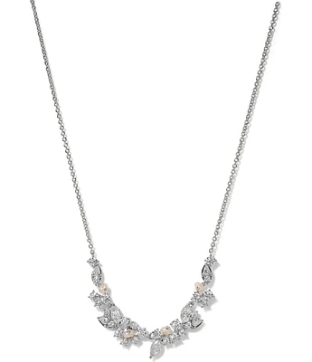 Nadri Ravish Laurel Freshwater Pearl CZ Frontal Collar Necklace