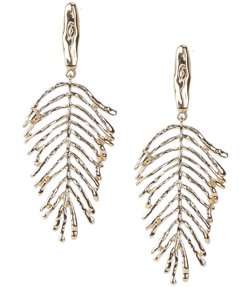 Natasha Accessories Metal Feather Statement Drop Earrings
