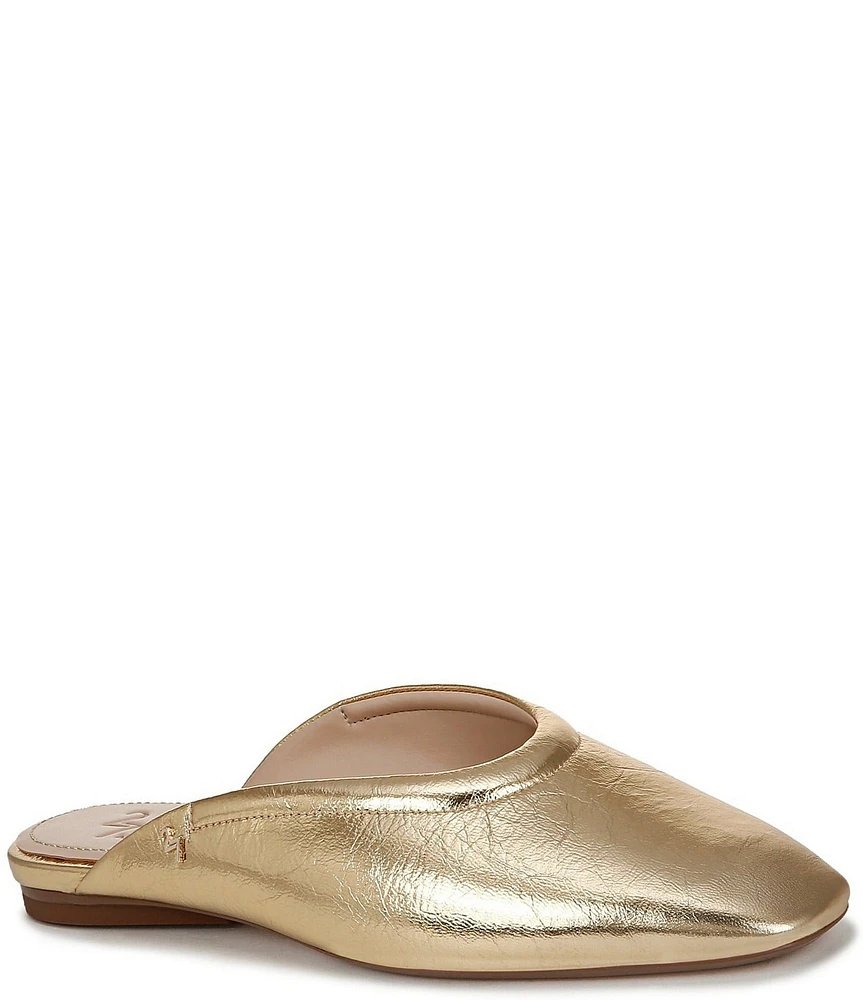 Naturalizer 27 EDIT Carla Crushed Metallic Leather Square Toe Flat Mules