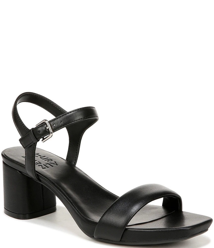 Naturalizer Izzy Leather Square Toe Ankle Strap Block Heel Dress Sandals
