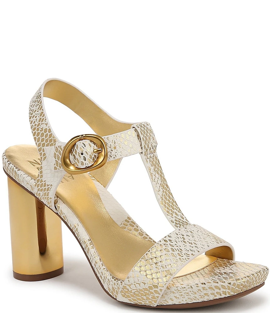 Naturalizer Jordis Snake Print Leather Buckle Hardware T-Strap Dress Sandals