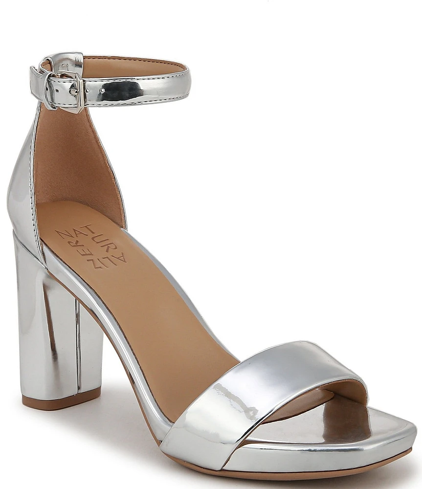 Naturalizer Joy Patent Metallic Mirror Square Toe Ankle Strap Dress Sandals