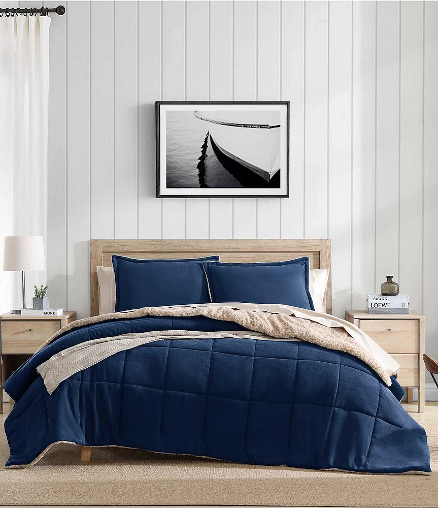 Nautica Beckett Navy Microsuede Reversible Comforter and Sham Mini Set
