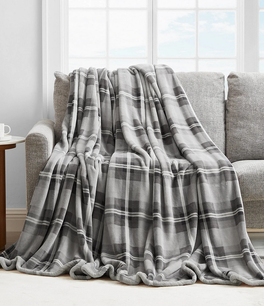 Nautica Lewes Grey Ultra Soft Plush Bed Blanket