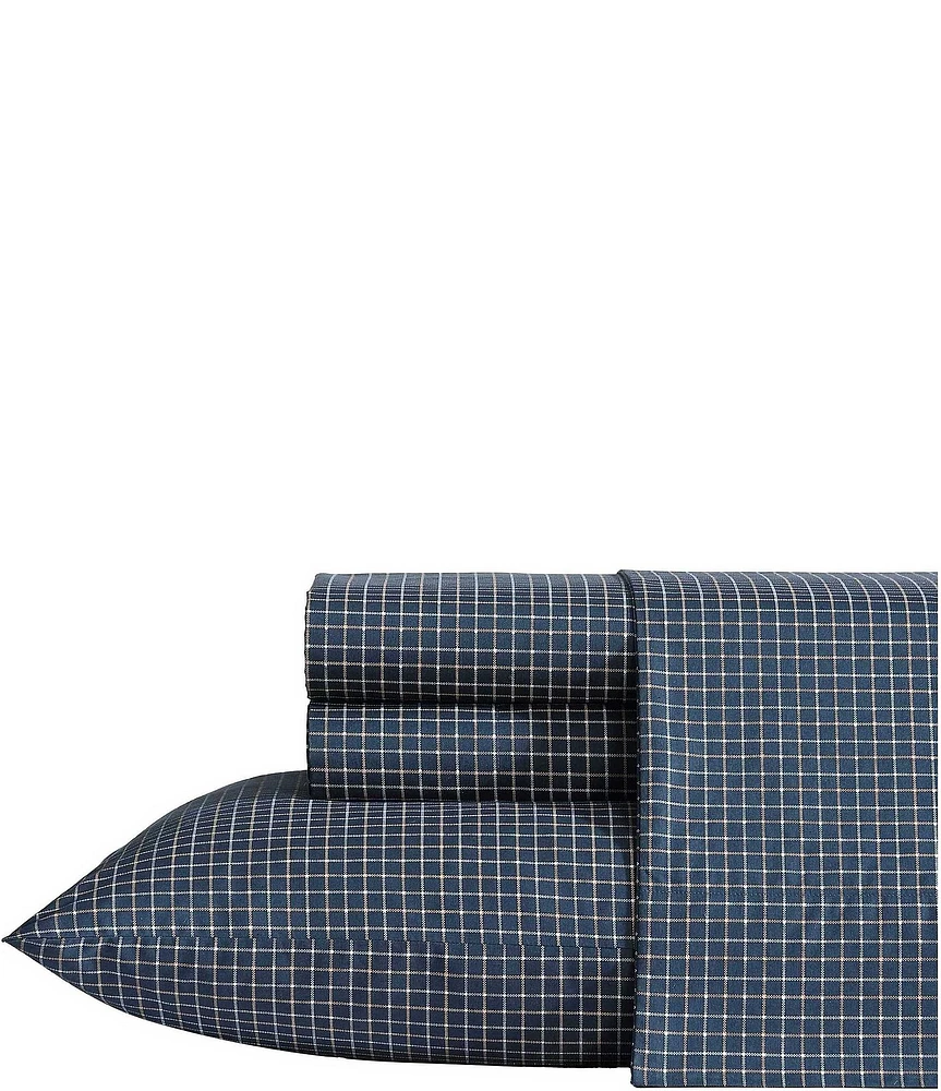 Nautica Reece Plaid Navy Cotton Percale Sheet Set