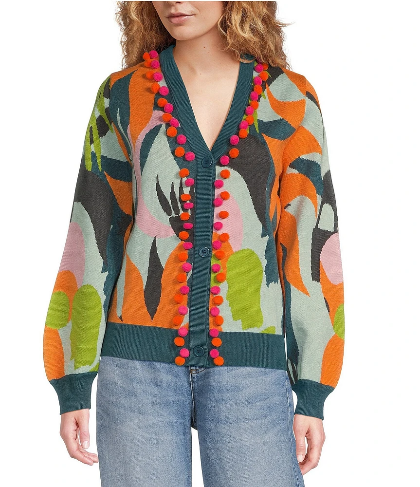 Never Fully Dressed Balearic Abstract Print V-Neck Long Sleeve Cardigan