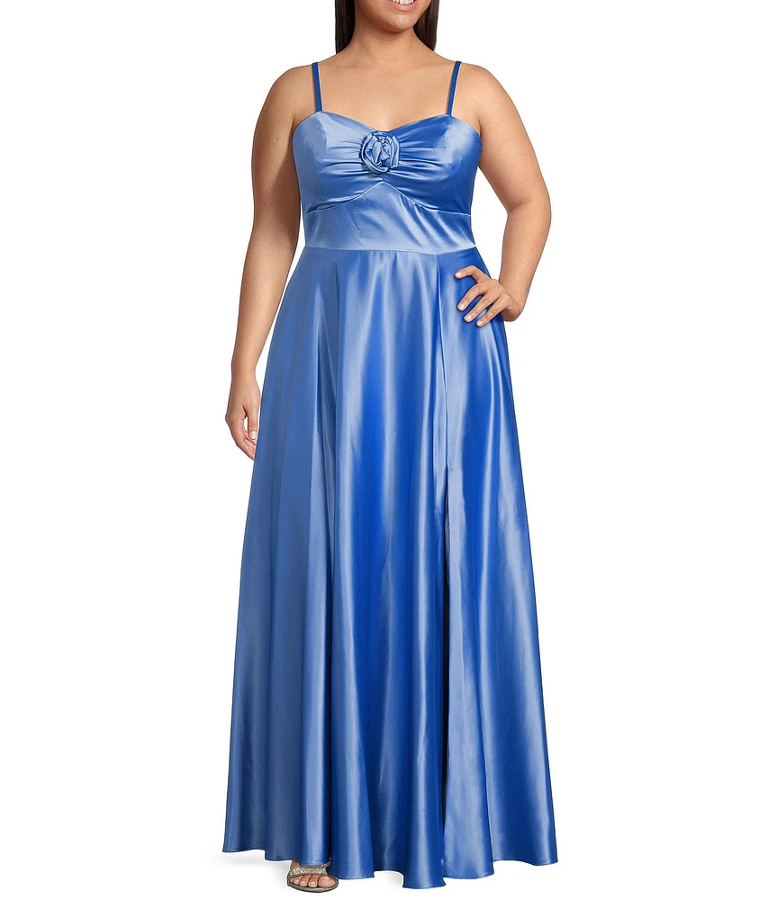 Next Up Plus Adjustable Spaghetti Strap Rosette Shirred Bust Dress