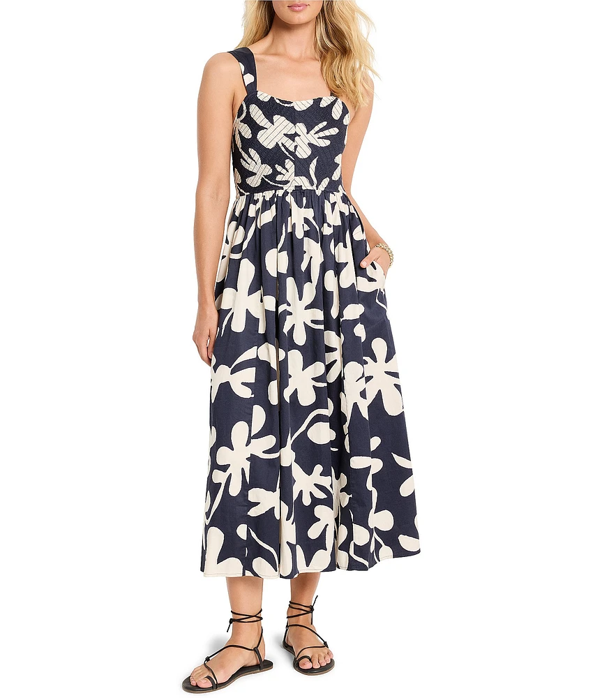NIC + ZOE Glowing Flower Sarah Square Neck Sleeveless Fit-And-Flare Midi Dress