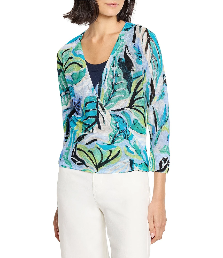 NIC + ZOE Island Beat 4-Way Linen Blend Knit Open Front 3/4 Sleeve Cardigan
