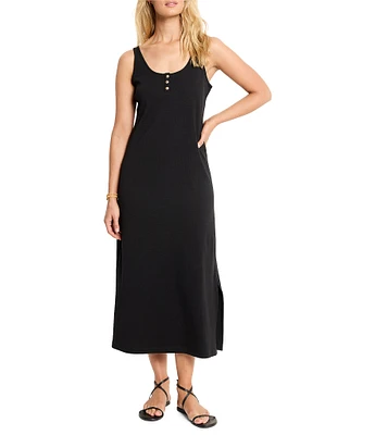 NIC + ZOE Knit Button Scoop Neck Sleeveless Sheath Midi Dress