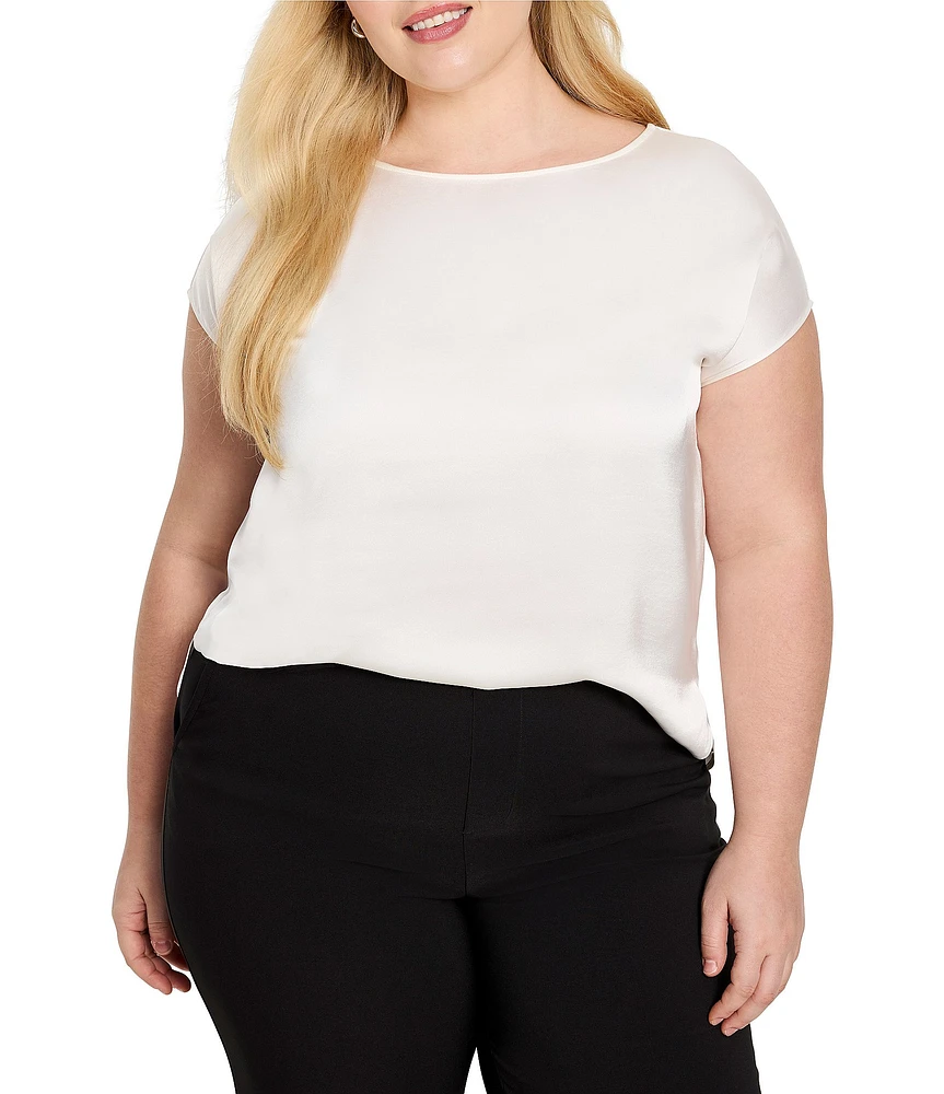 NIC + ZOE Plus Woven Day Gloss Boat Neck Short Dolman Sleeve Top