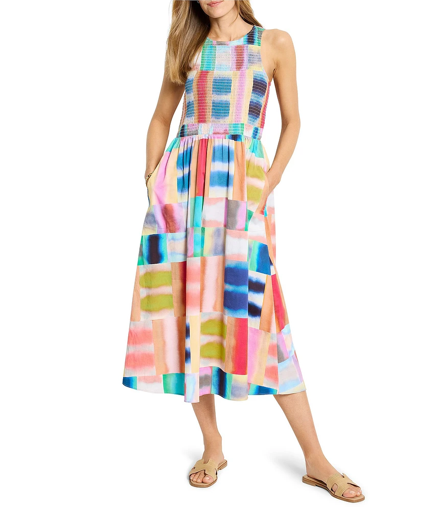 NIC + ZOE Portofino Anna Round Neck Sleeveless Fit-And-Flare Midi Dress