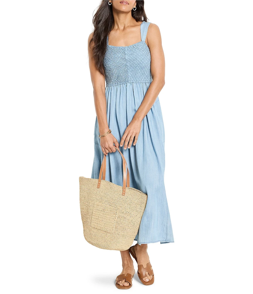 NIC + ZOE Sarah Denim Square Neck Sleeveless Fit-And-Flare Midi Dress