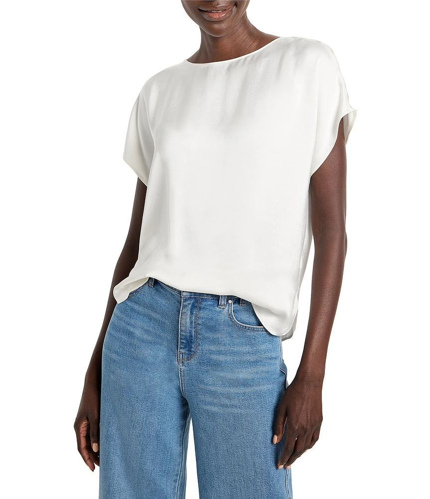NIC + ZOE Woven Day Gloss Boat Neck Short Dolman Sleeve Top