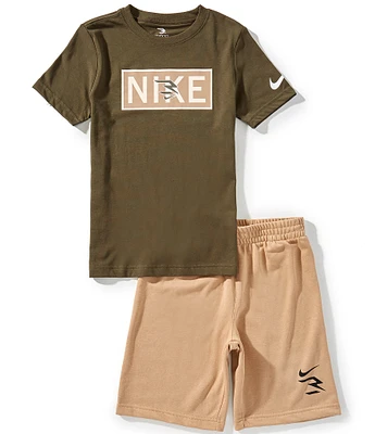 3BRAND by Russell Wilson Big Boys Short-Sleeve Plate Logo Knit T-Shirt & Solid French Terry Shorts Set