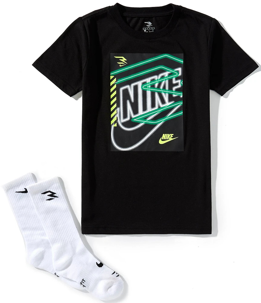 3BRAND by Russell Wilson Big Boys Short Sleeve 3X3 Graphic T-Shirt & Matching Socks