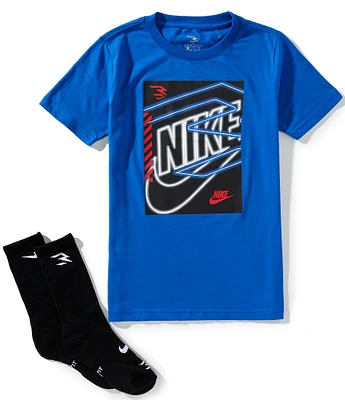 3BRAND by Russell Wilson Big Boys Short Sleeve 3X3 Graphic T-Shirt & Matching Socks