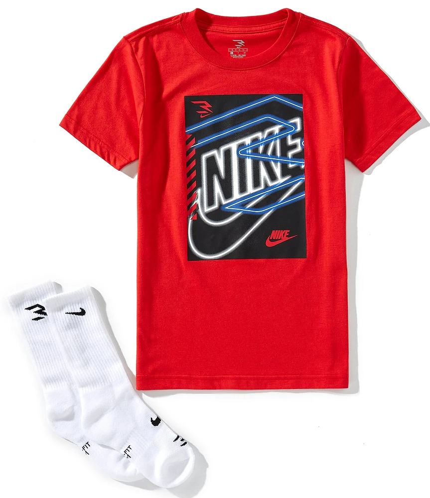 3BRAND by Russell Wilson Big Boys Short Sleeve 3X3 Graphic T-Shirt & Matching Socks
