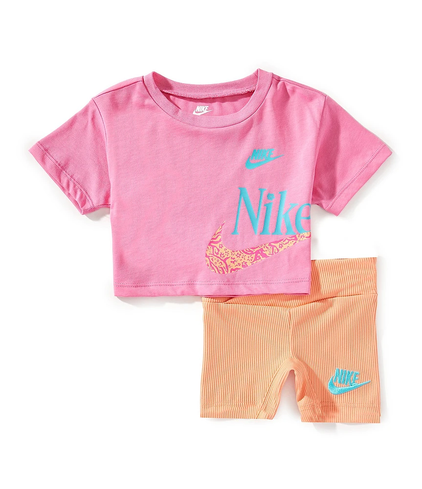 Nike Baby Girls Short Sleeve Wild Flower Boxy T-Shirt & Coordinating Shorts 2-Piece Set