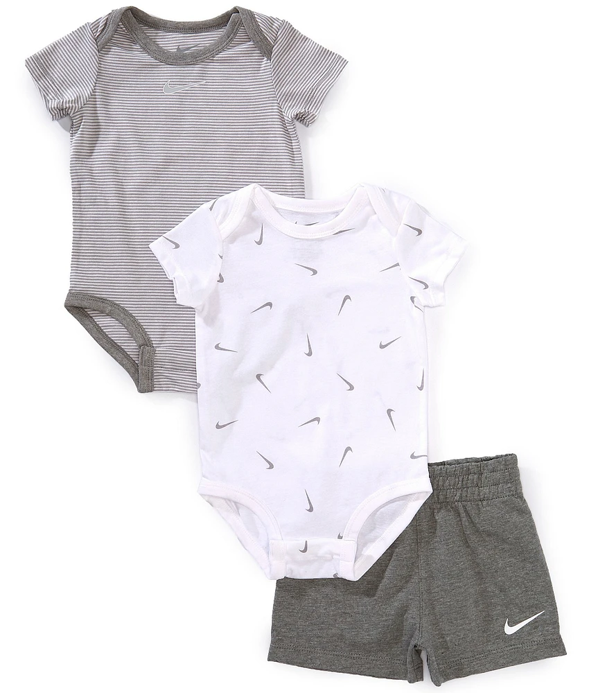 Nike Baby Girls Short-Sleeve Striped Bodysuit, Short-Sleeve Swoosh-Printed Bodysuit & Shorts Set