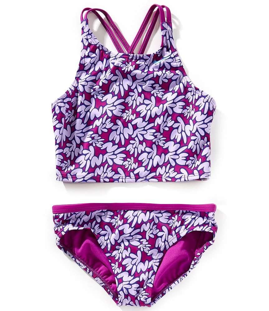 Nike Big Girls Bubble Scripts Spiderback Midkini 2-Piece Swim Suit