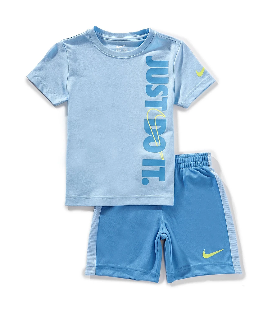 Nike Little Boys Short Sleeve Just Do It Graphic T-Shirt & Racing-Stripe Shorts Set