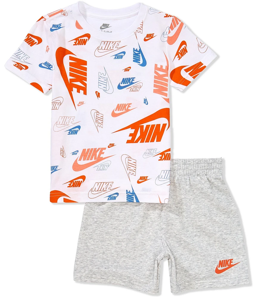 Nike Little Boys Short-Sleeve Sportswear Printed Jersey T-Shirt & Solid French Terry Shorts Set
