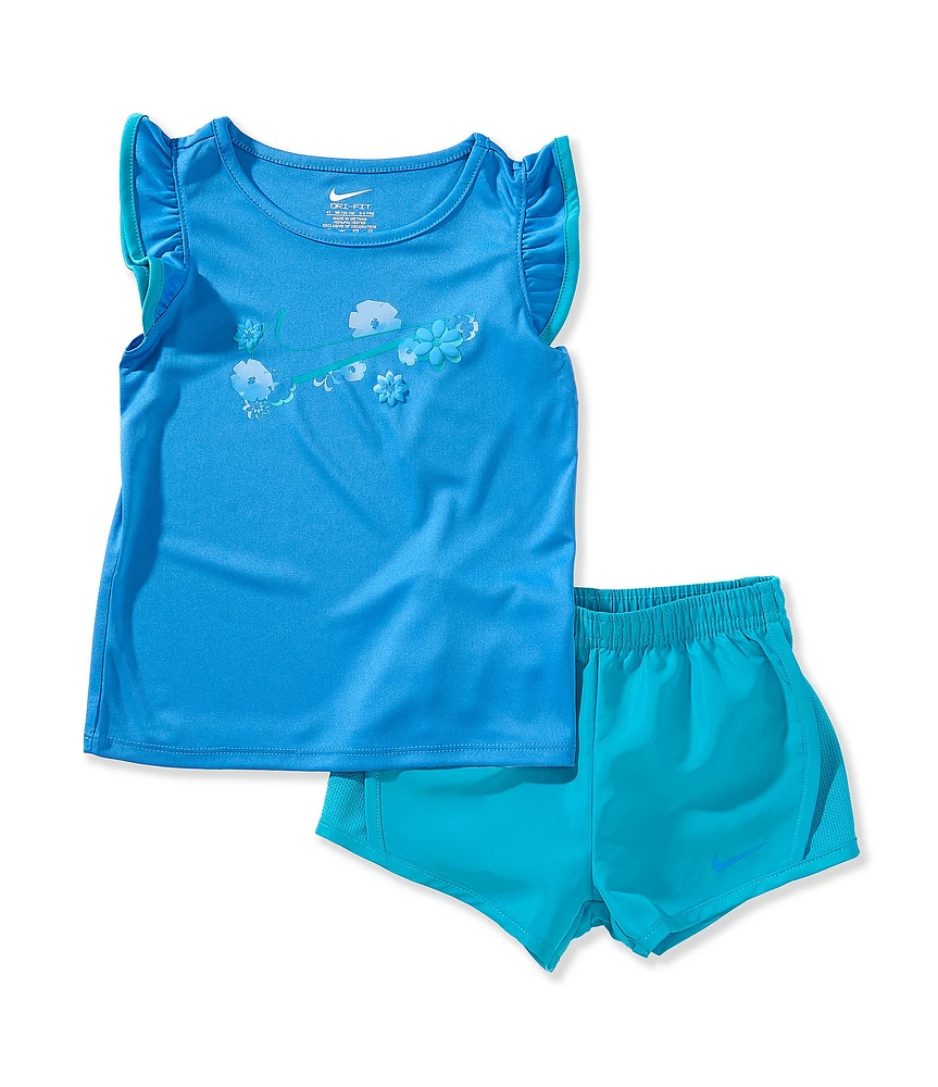 Nike Little Girls Flutter-Sleeve Floral-Graphic T-Shirt & Coordinating Tempo Shorts Set