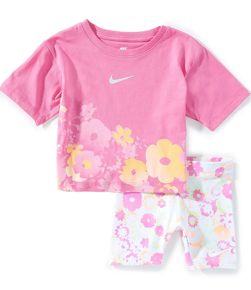 Nike Little Girls Short Sleeve Floral Printed/Swoosh Motif Short - Main Image
