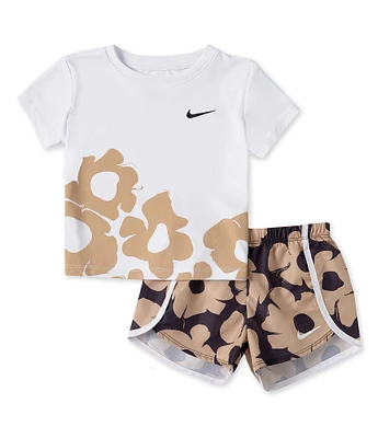 Nike Little Girls Short Sleeve Floral Sprint T-Shirt & Shorts Set