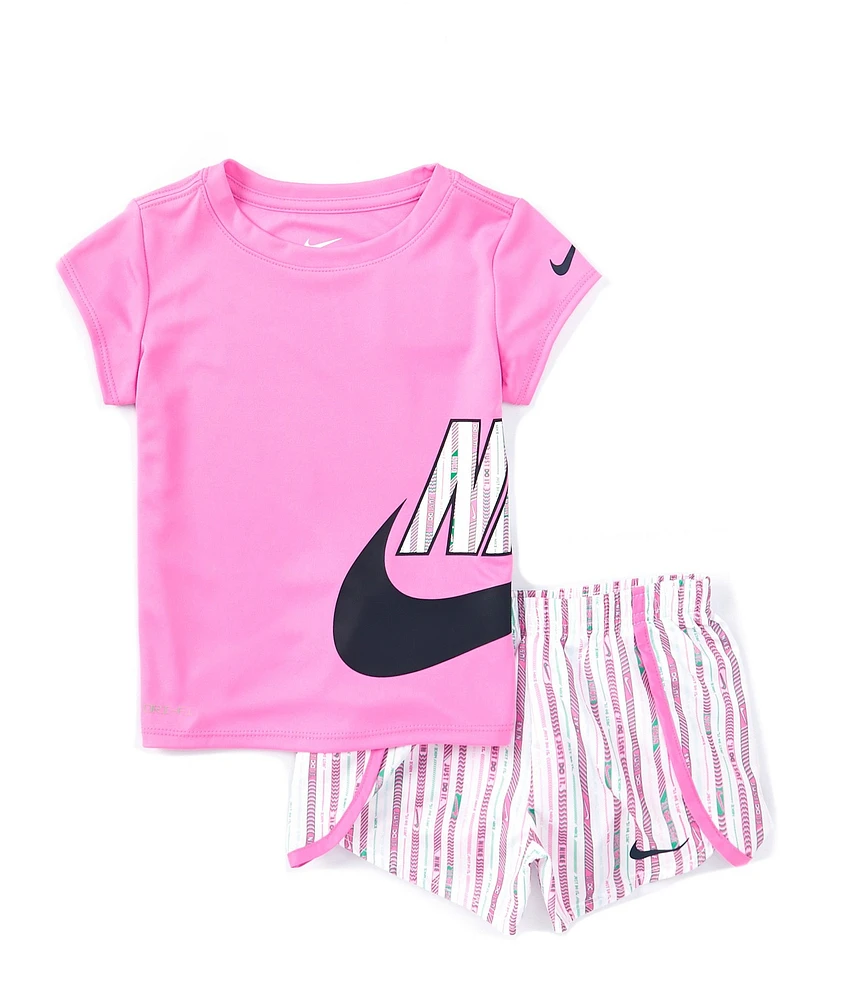 Nike Little Girls Short-Sleeve Happy Camper T-Shirt & Striped Shorts Set
