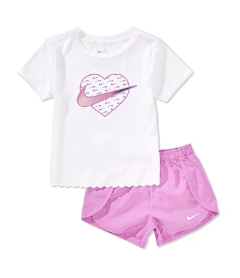 Nike Little Girls Short Sleeve Swoosh Motion Sprint T-Shirt & Matching Shorts 2-Piece Set
