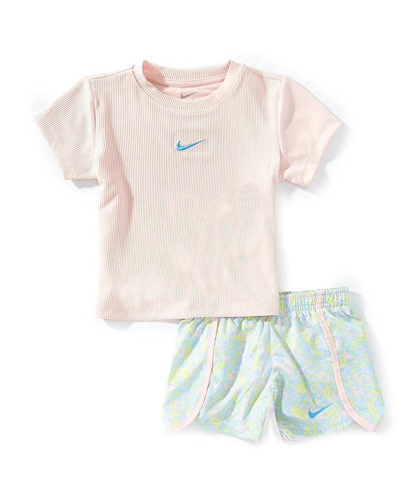 Nike Little Girls Short Sleeve Swoosh Top & Game Swoosh Short 2-Piece Set