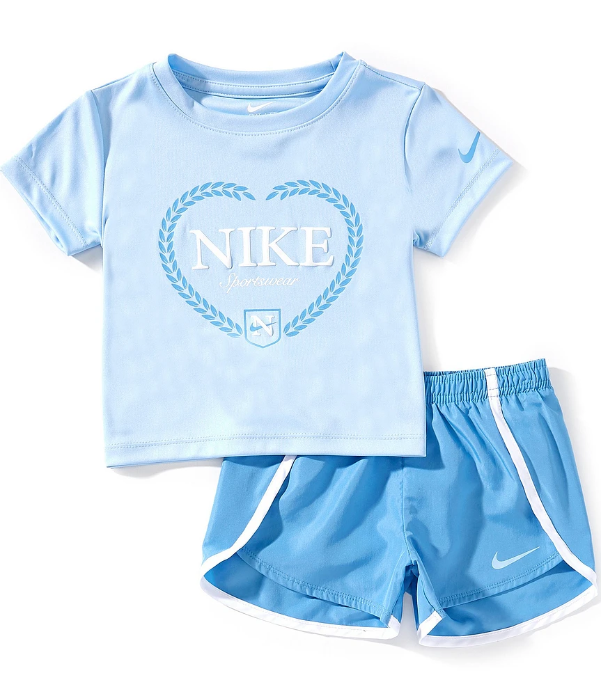 Nike Little Girls Short Sleeve Swoosh Top & Game Swoosh Short 2-Piece Set