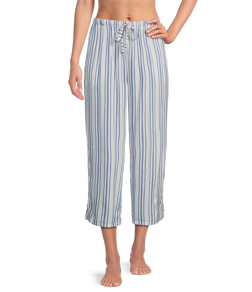 Nottibianche Striped Drawstring Tie Coordinating Woven Cropped Sleep Pants