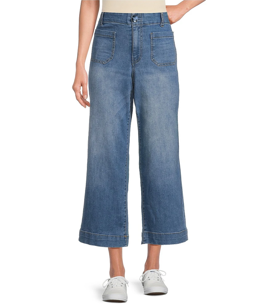Nurture by Westbound Petite Size Patch Pocket Cropped Wide-Leg Jeans