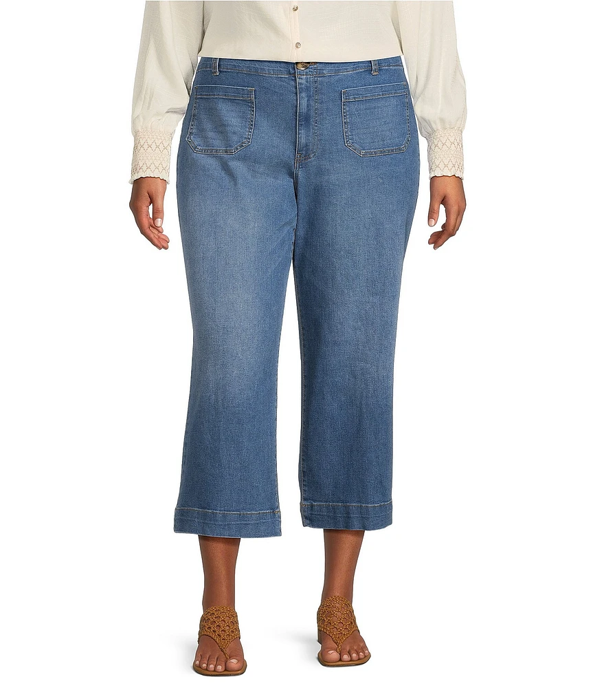 Nurture by Westbound Plus Size Patch Pocket Cropped Wide Leg Jeans