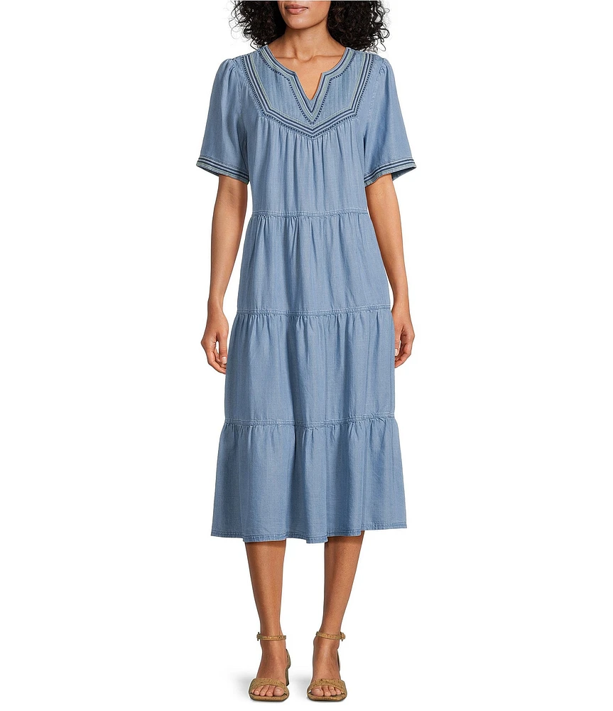 Nurture Elbow Sleeves Yoke V-Neck Midi Dress