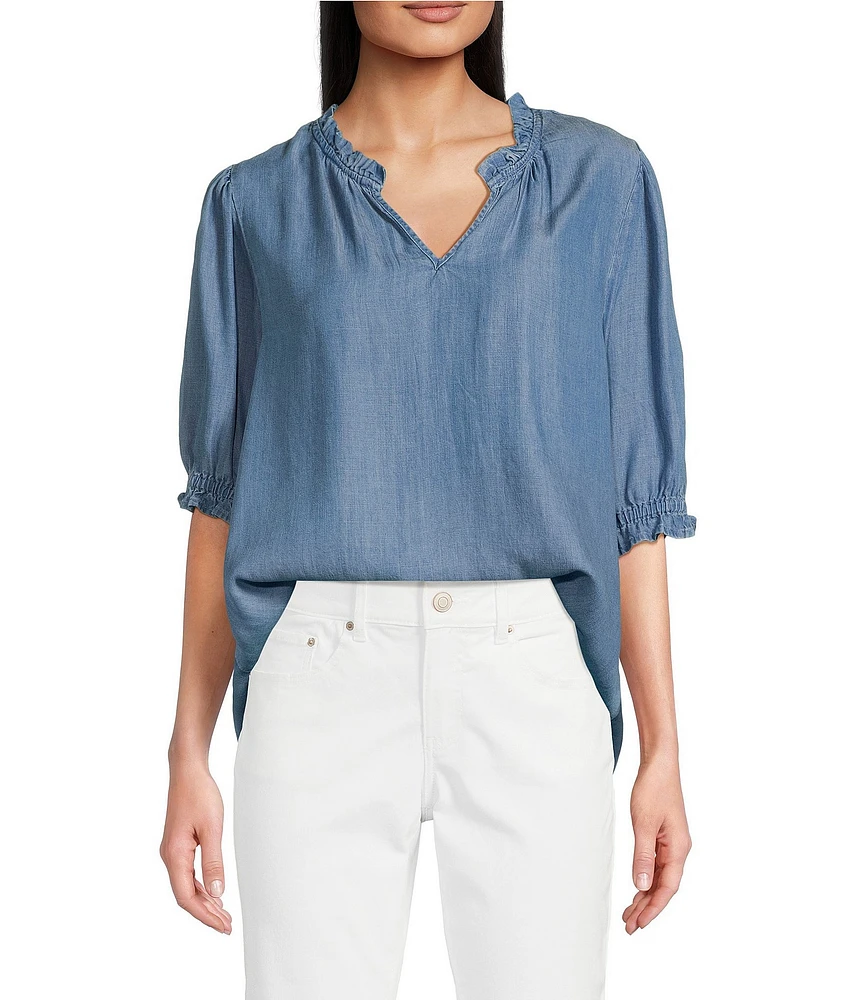 Nurture Petite Size Woven Short Sleeve V-Neck Top