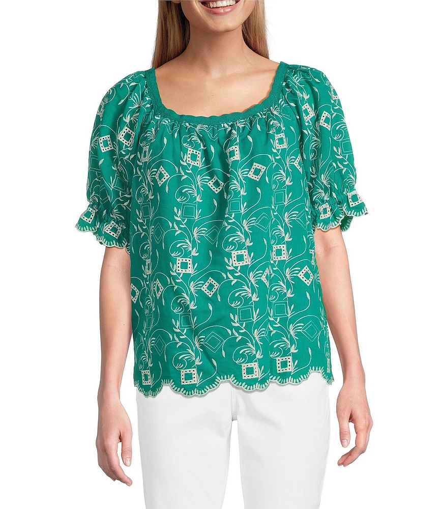 Nurture Woven Square Neck Puff Short Sleeve Top